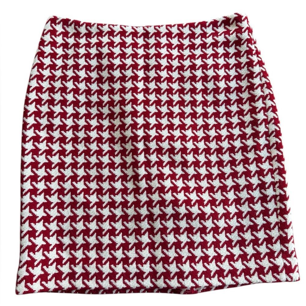 Talbots Women Petite Wool Mini Skirt Red Houndstooth Preppy Academia Size 6P NWT